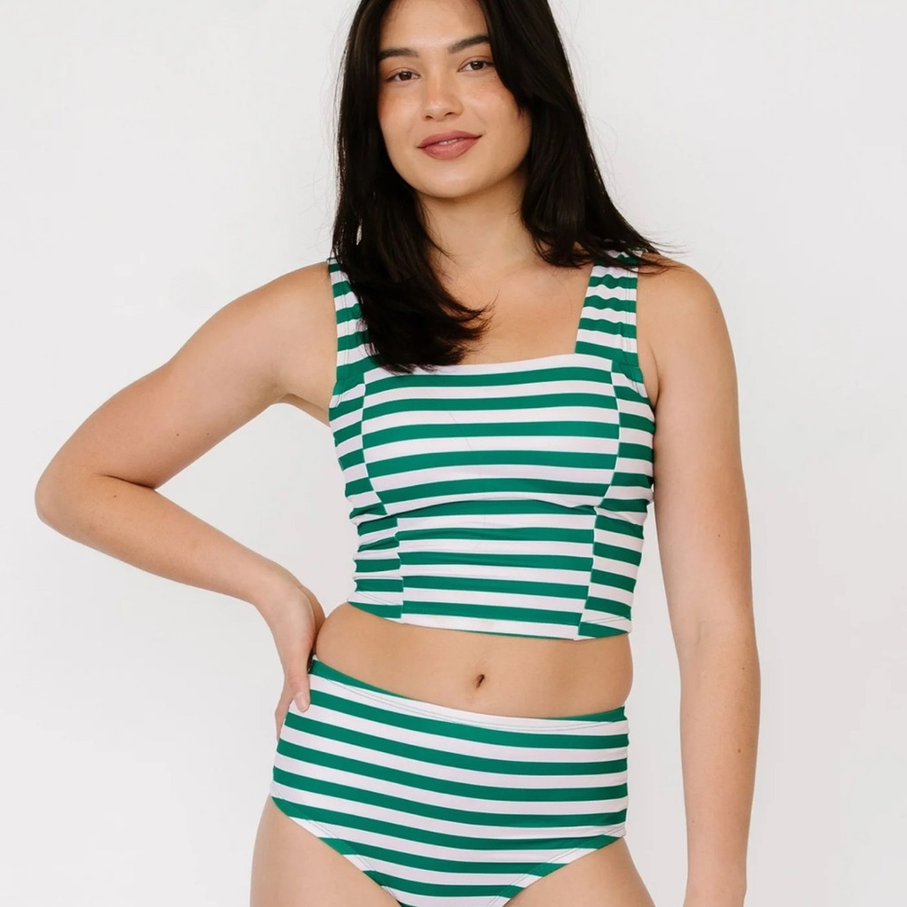 Lime Ricki Green and White Striped Bikini Set